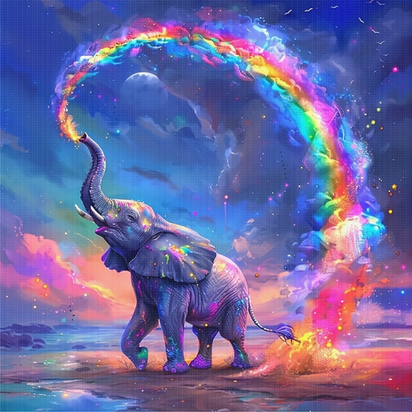 Rainbow Elephant - Full 11CT Stamped Cross Stitch 40x40CM - Huacan