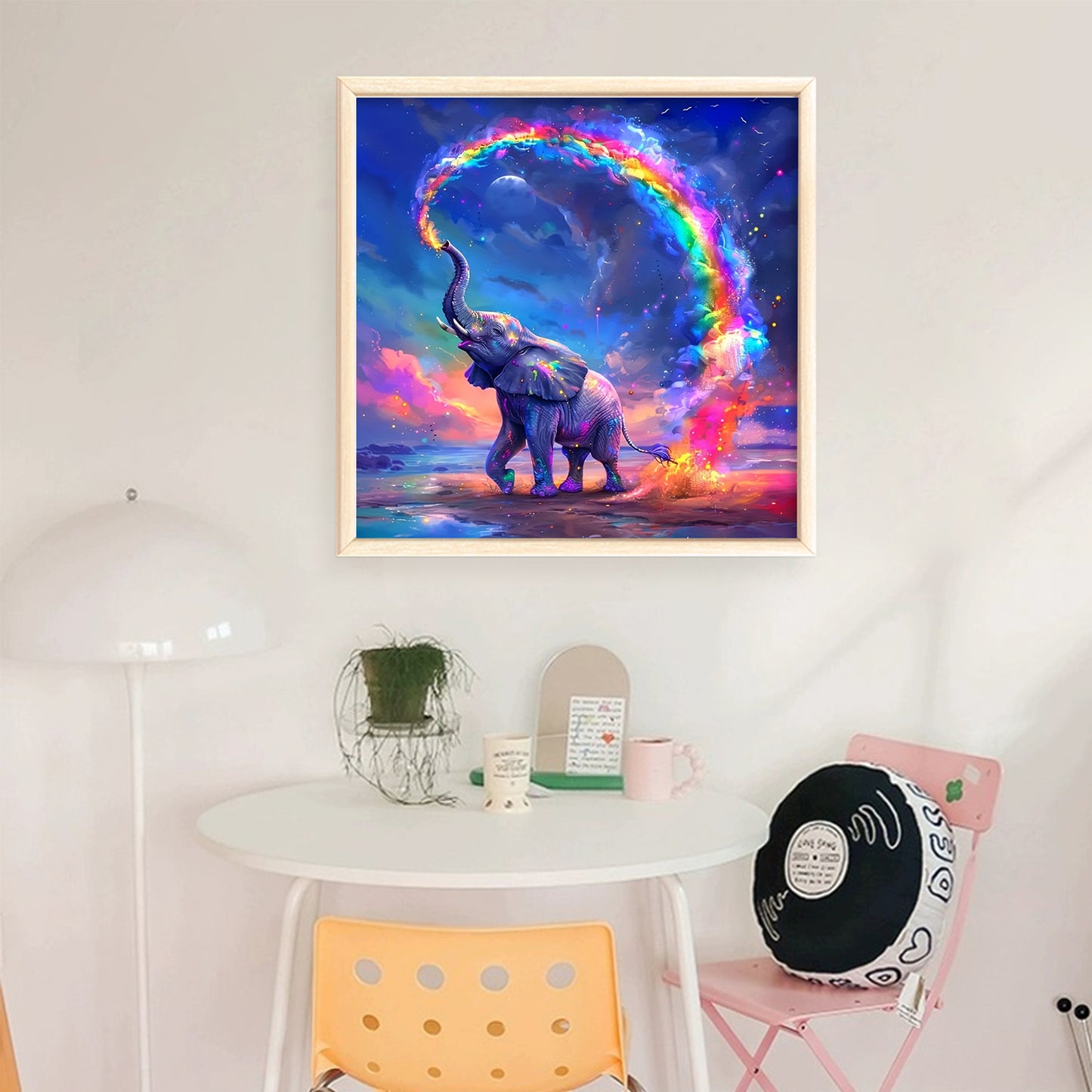 Rainbow Elephant - Full 11CT Stamped Cross Stitch 40x40CM - Huacan