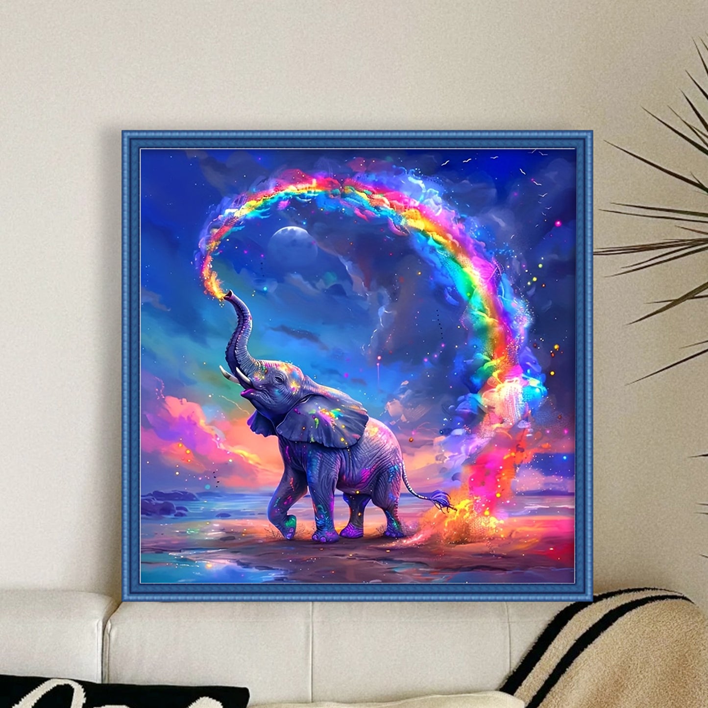 Rainbow Elephant - Full 11CT Stamped Cross Stitch 40x40CM - Huacan
