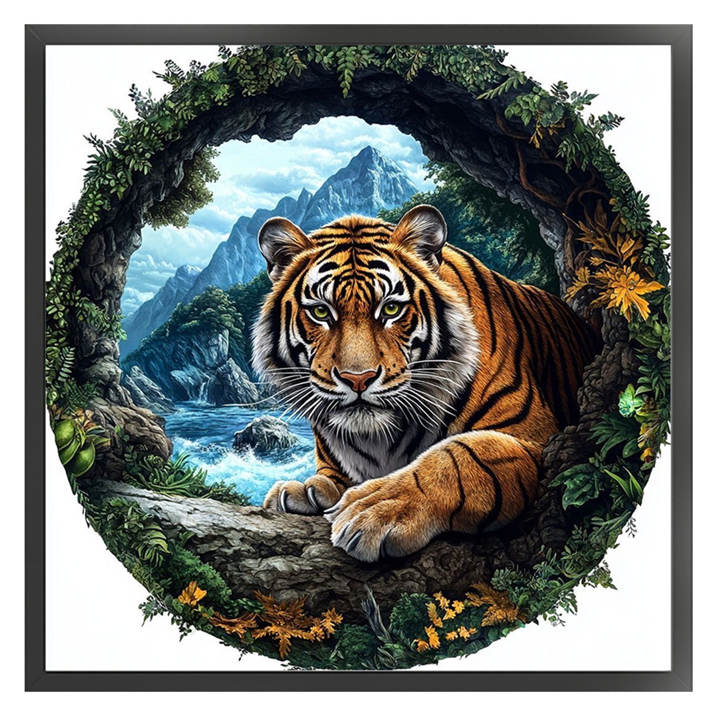 Tiger In Nature Frame - Full 11CT Stamped Cross Stitch 40x40CM - Huacan