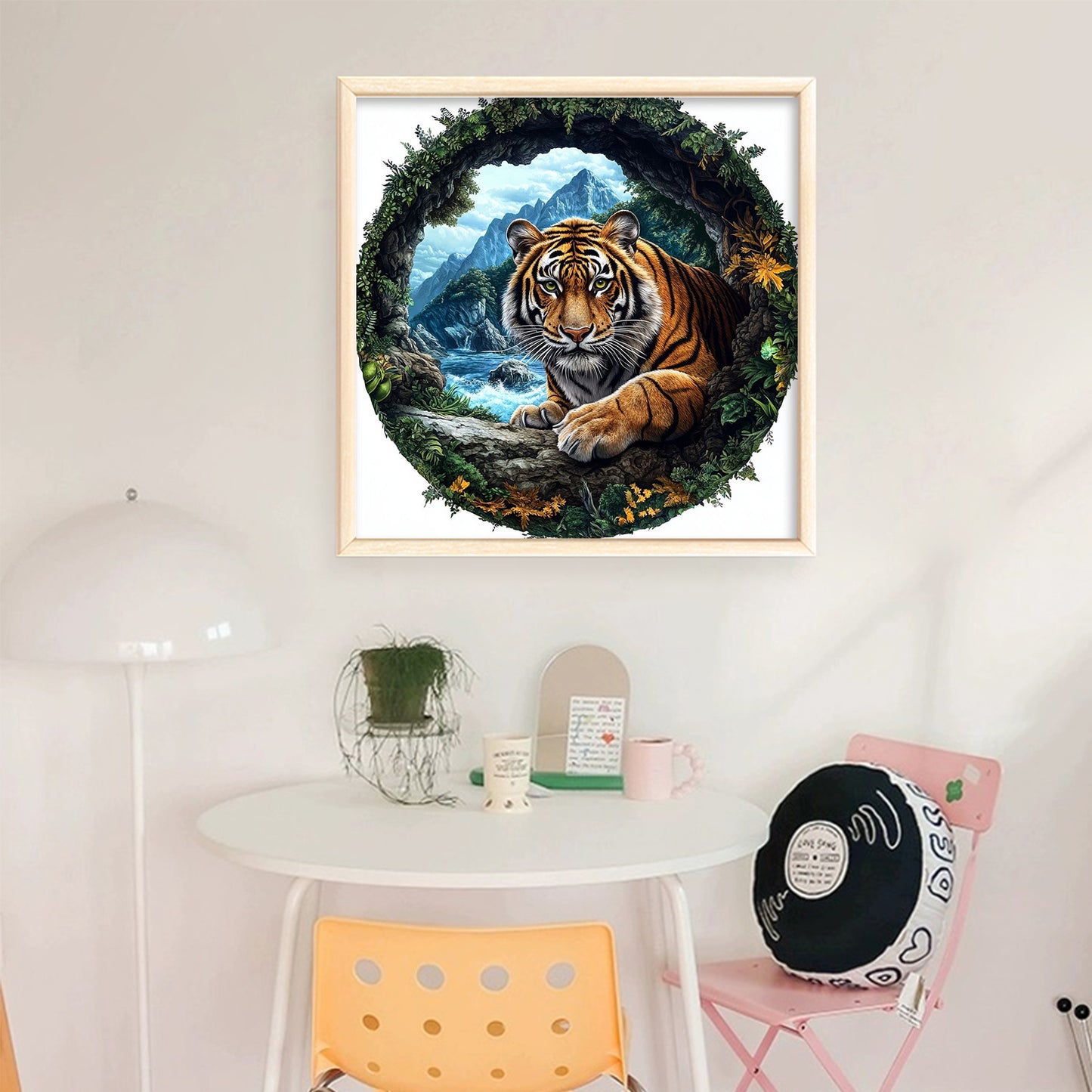 Tiger In Nature Frame - Full 11CT Stamped Cross Stitch 40x40CM - Huacan
