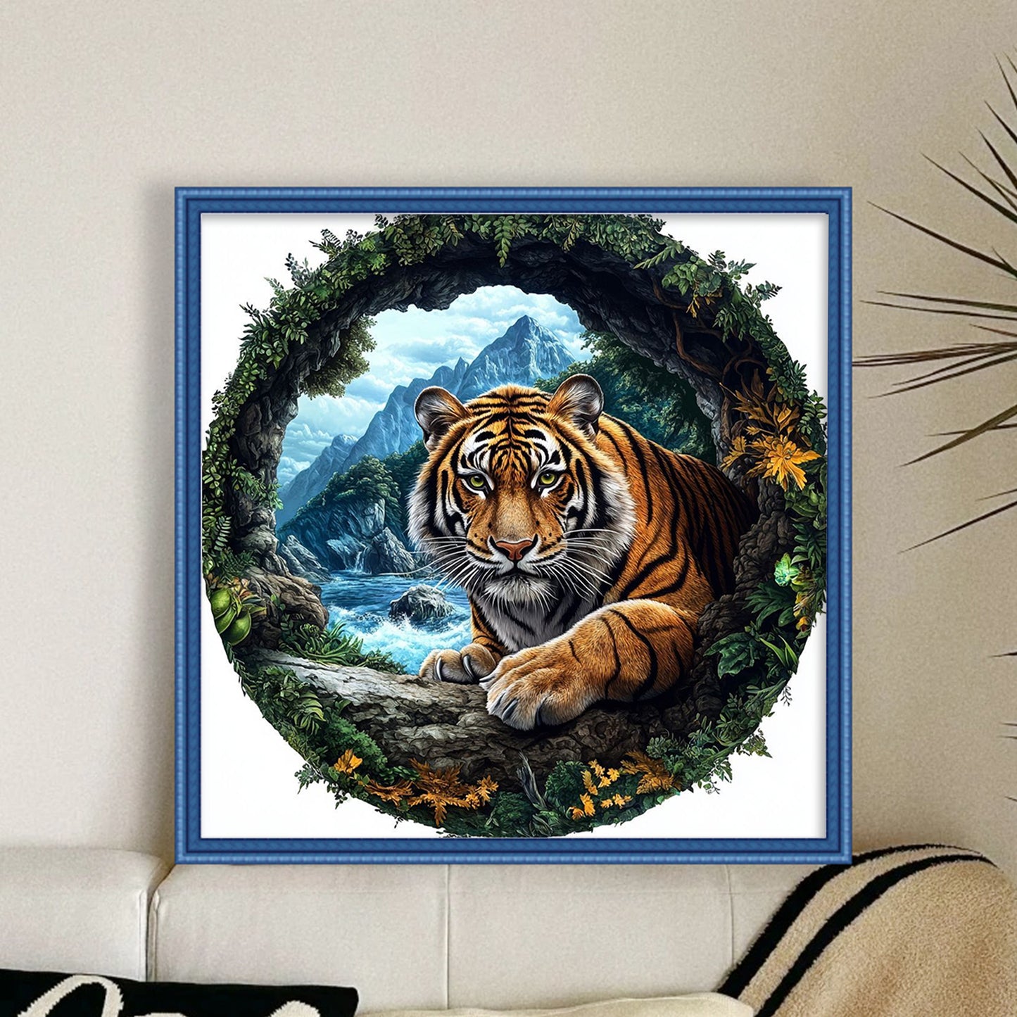 Tiger In Nature Frame - Full 11CT Stamped Cross Stitch 40x40CM - Huacan