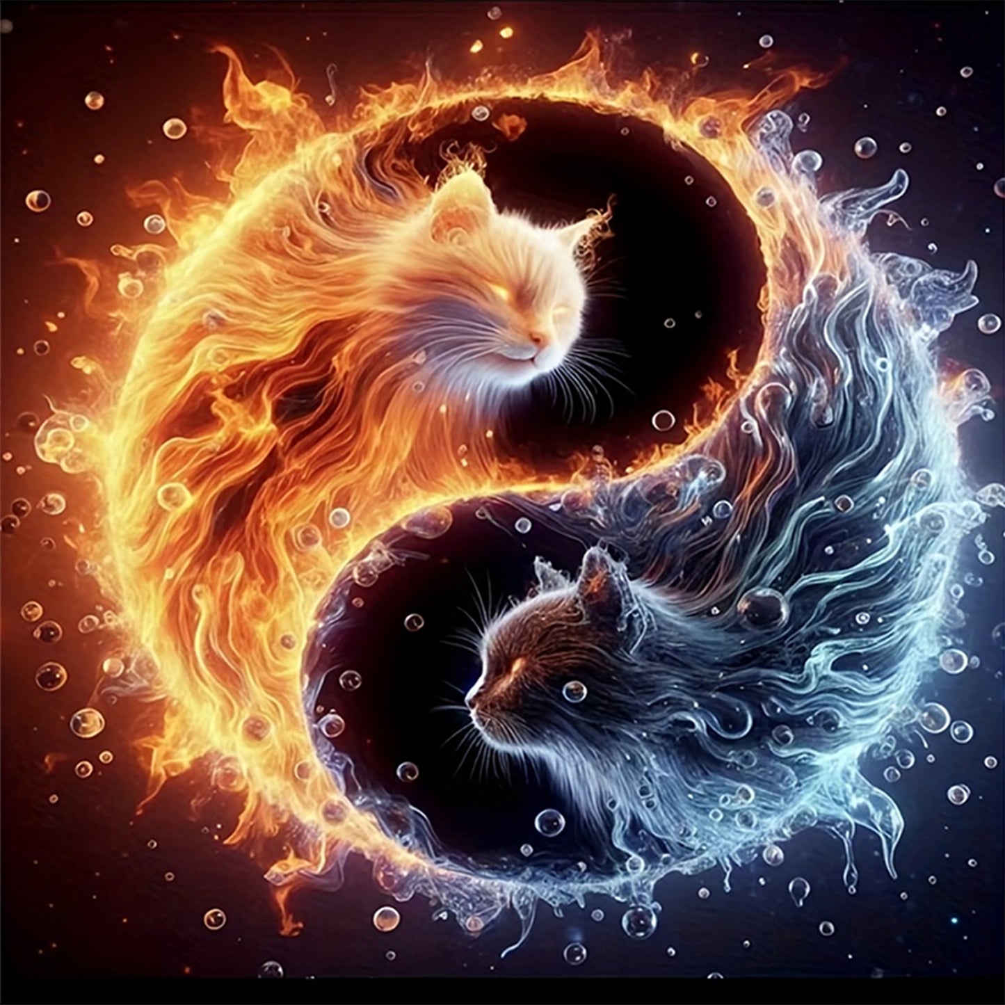 Yin Yang Cats - Full 11CT Stamped Cross Stitch 40x40CM - Huacan