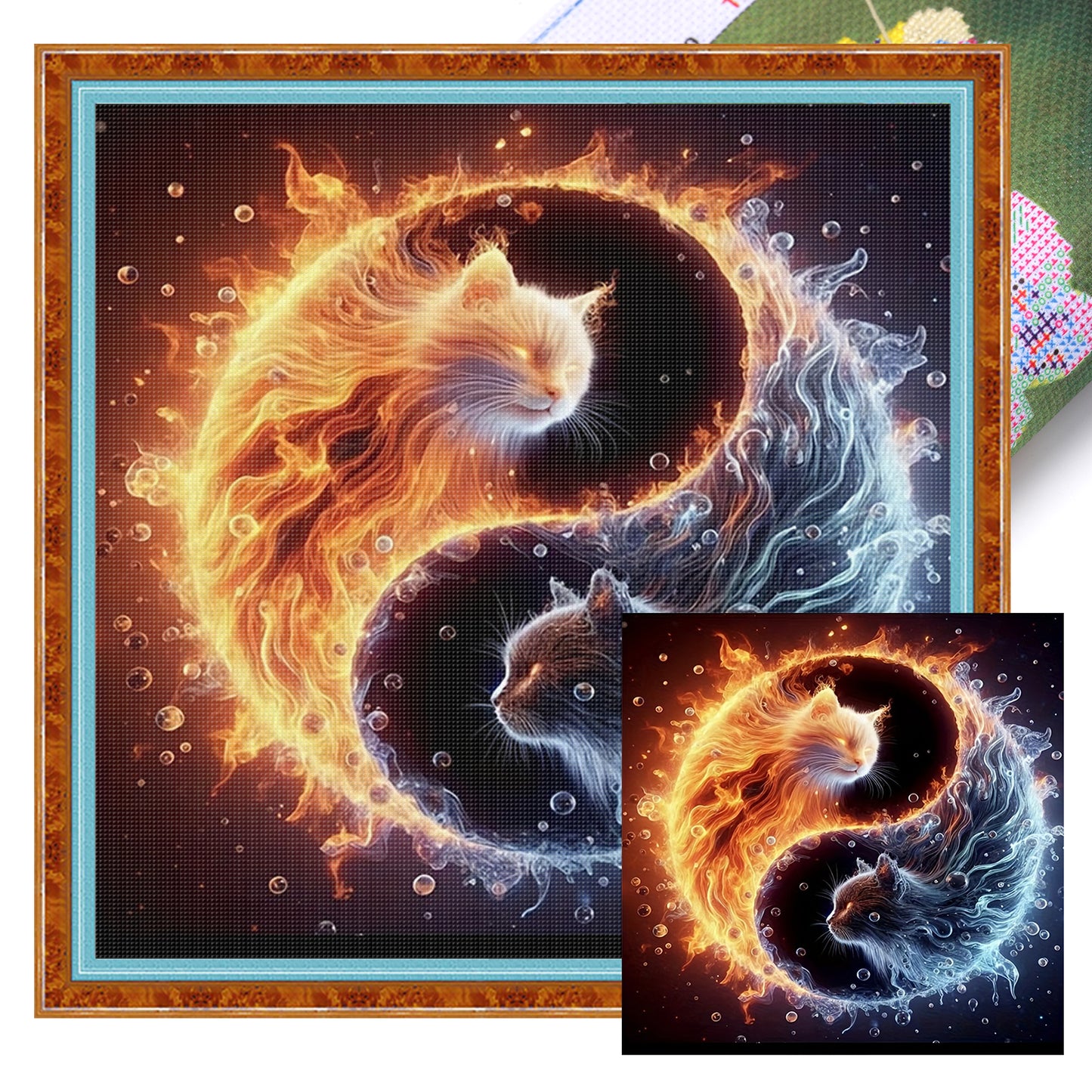 Yin Yang Cats - Full 11CT Stamped Cross Stitch 40x40CM - Huacan