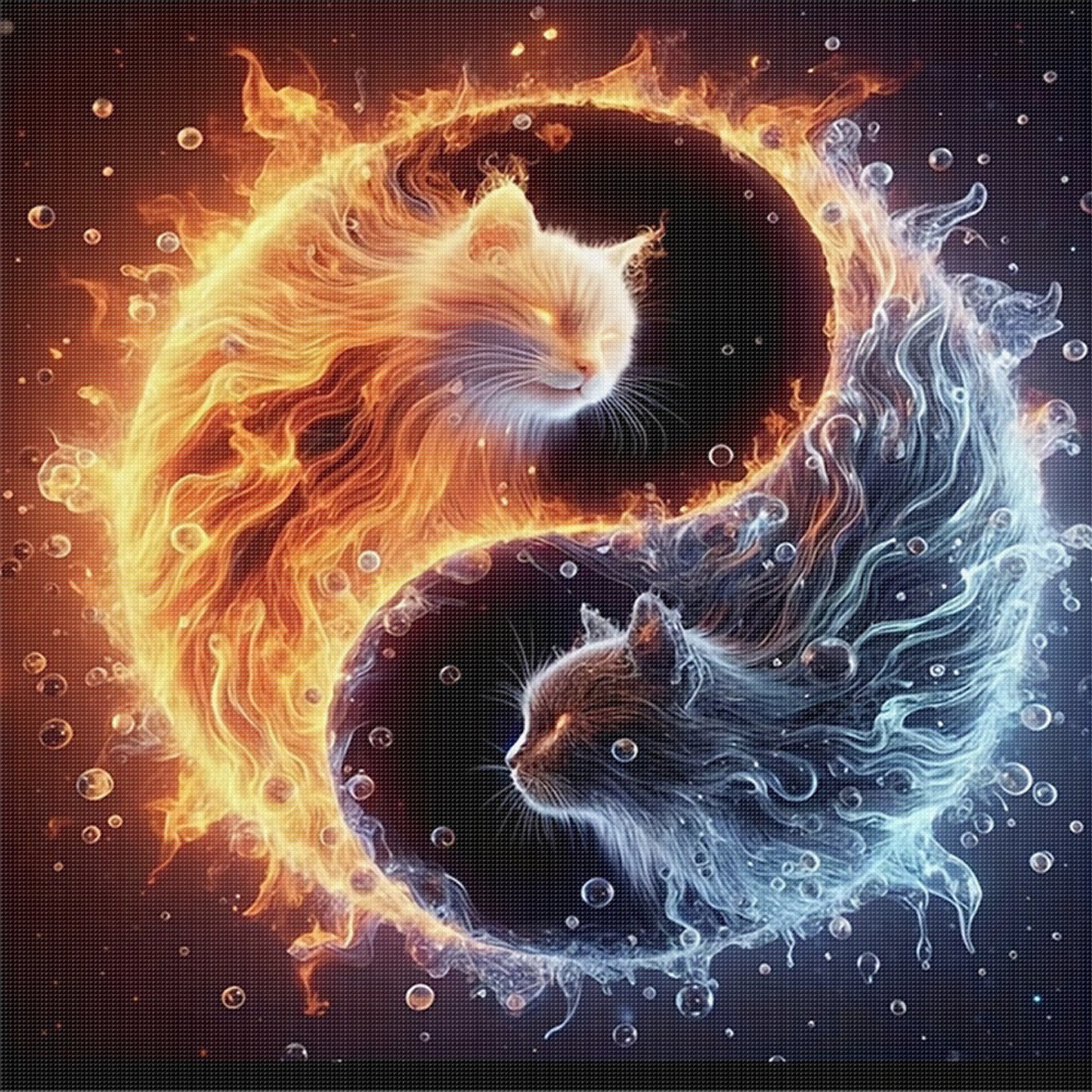 Yin Yang Cats - Full 11CT Stamped Cross Stitch 40x40CM - Huacan