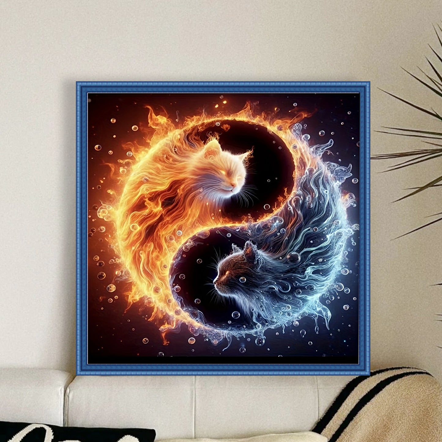 Yin Yang Cats - Full 11CT Stamped Cross Stitch 40x40CM - Huacan