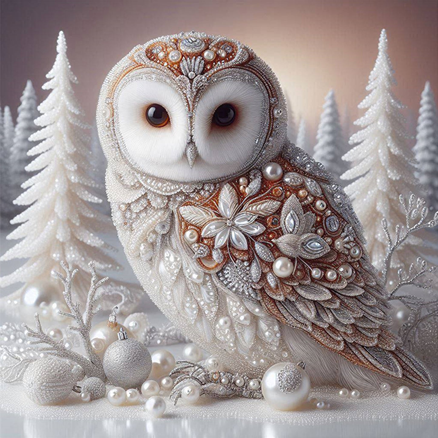 White Winter Owl - Full 11CT Stamped Cross Stitch 40x40CM - Huacan