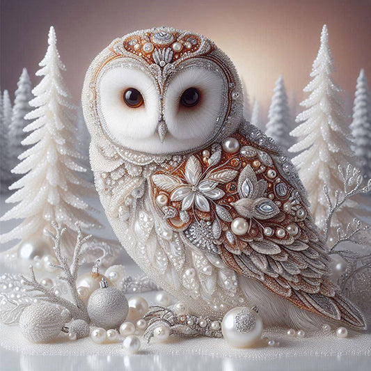 White Winter Owl - Full 11CT Stamped Cross Stitch 40x40CM - Huacan