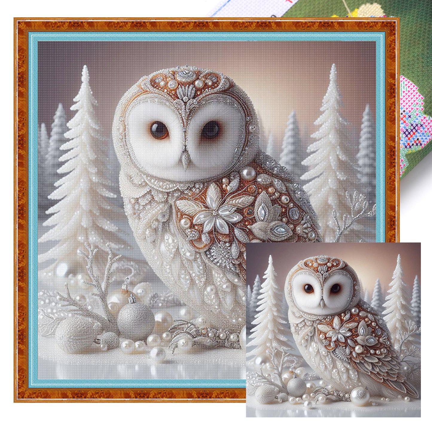 White Winter Owl - Full 11CT Stamped Cross Stitch 40x40CM - Huacan