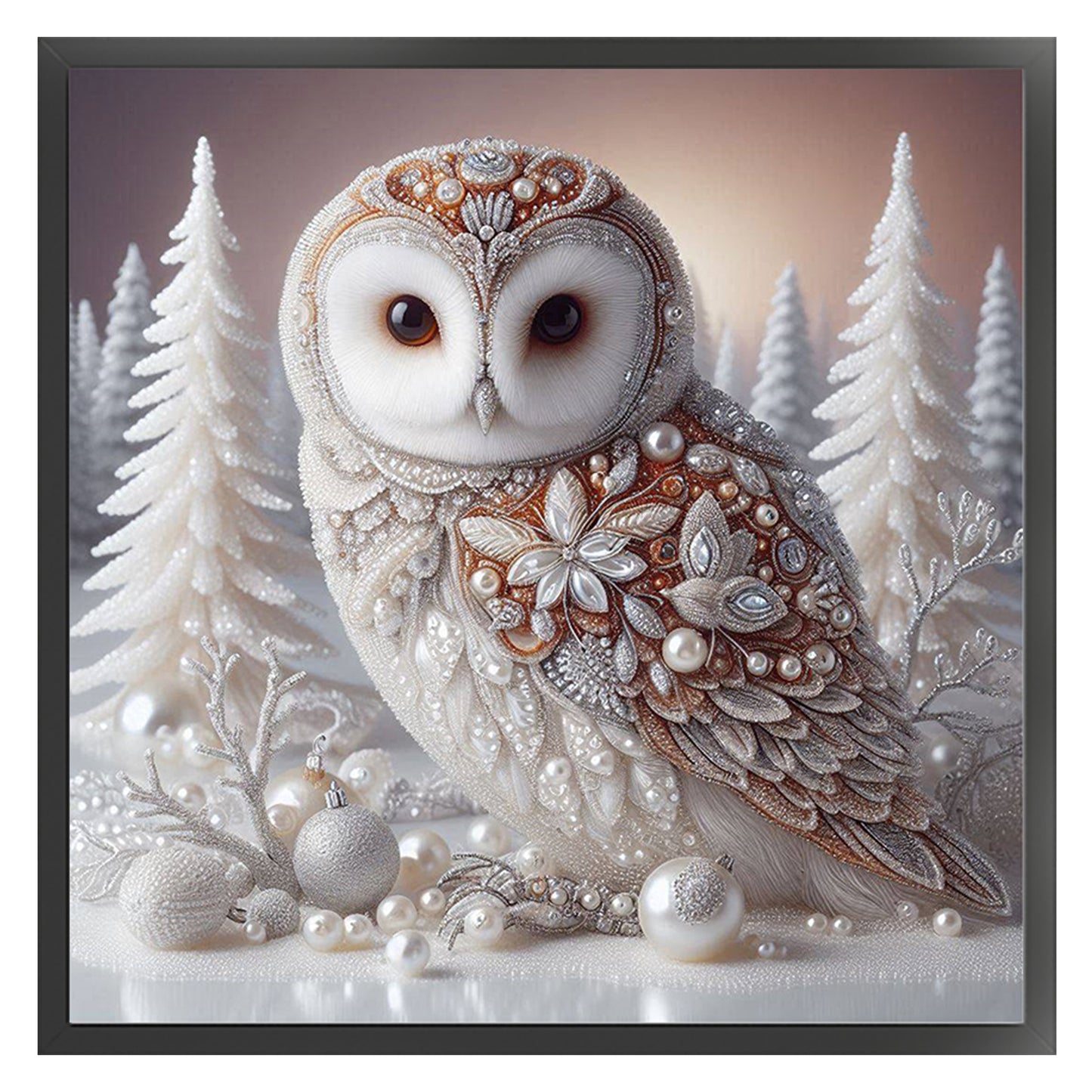 White Winter Owl - Full 11CT Stamped Cross Stitch 40x40CM - Huacan