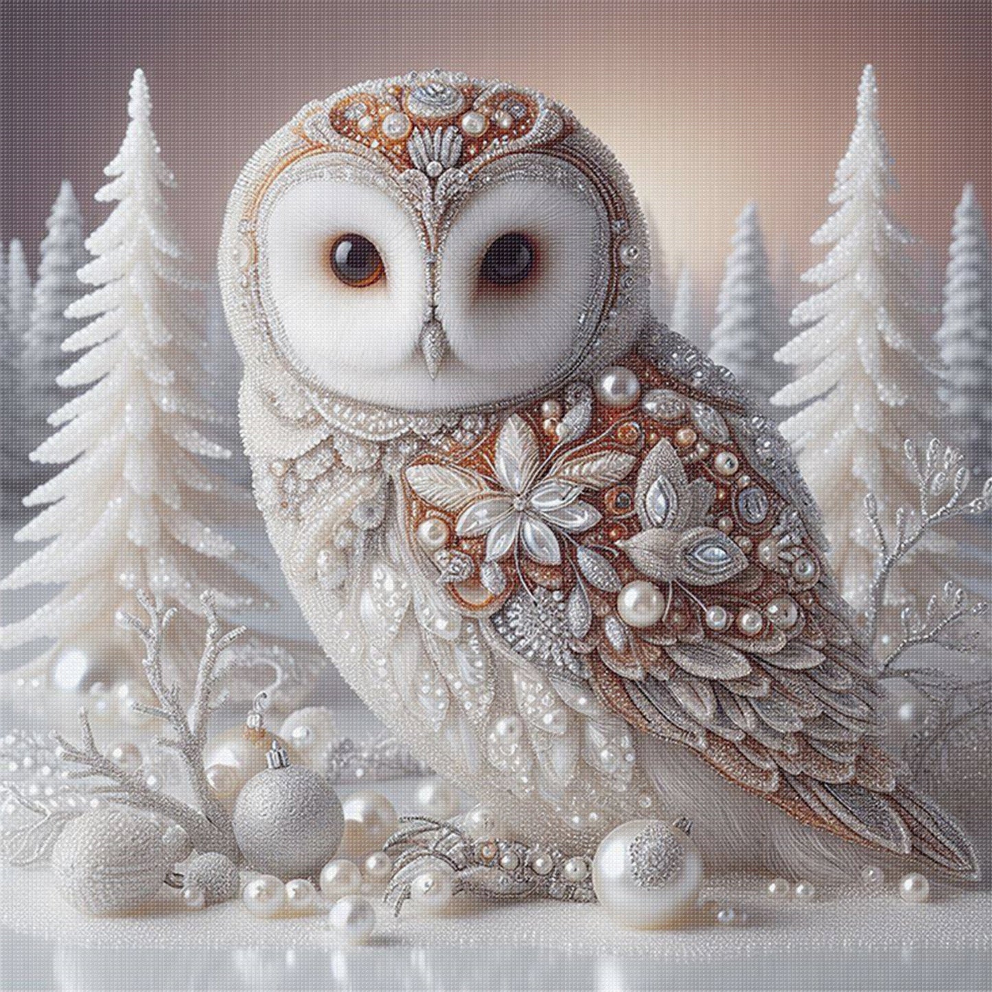 White Winter Owl - Full 11CT Stamped Cross Stitch 40x40CM - Huacan