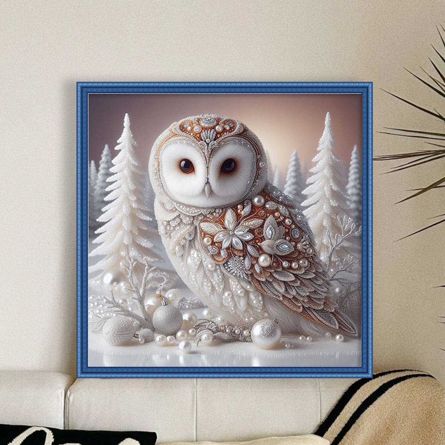 White Winter Owl - Full 11CT Stamped Cross Stitch 40x40CM - Huacan