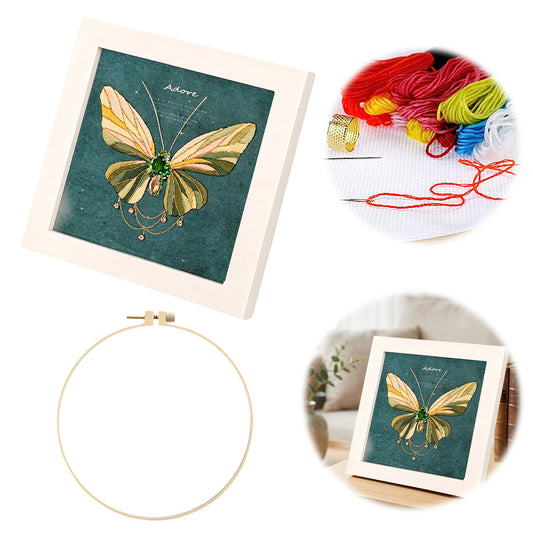 Beginners Needlepoint Kits with Tools Complete DIY Wall Decor Set Multi Purpose Handmade Creative Project for DIY Gift&Group Activity (Green Papillon White Frame)