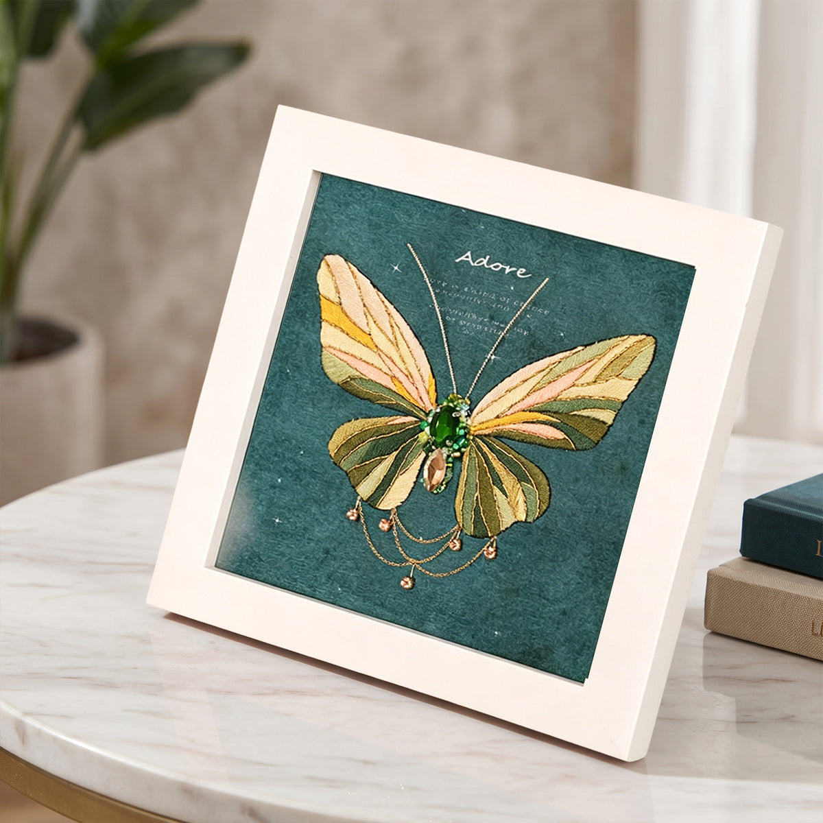 Beginners Needlepoint Kits with Tools Complete DIY Wall Decor Set Multi Purpose Handmade Creative Project for DIY Gift&Group Activity (Green Papillon White Frame)
