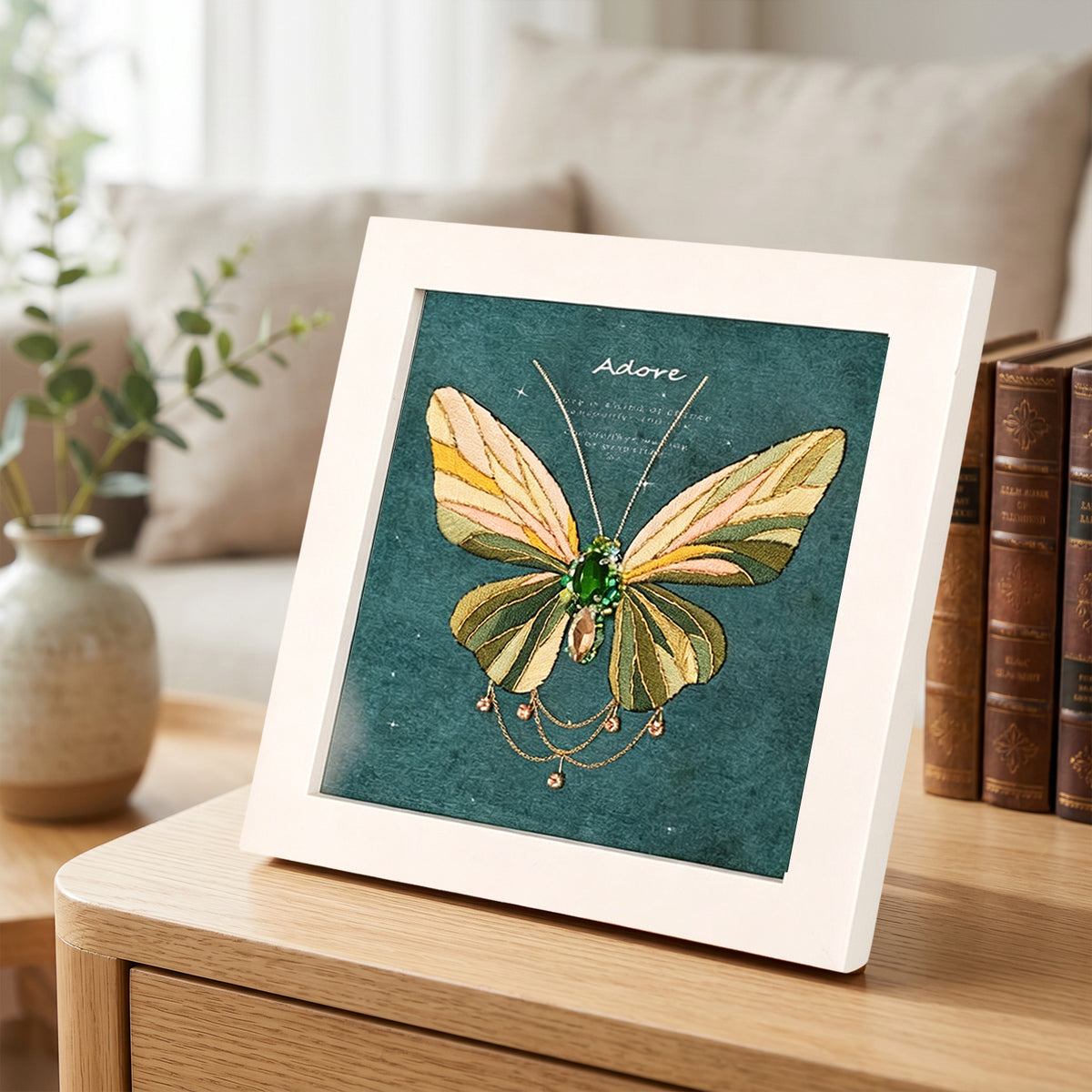 Beginners Needlepoint Kits with Tools Complete DIY Wall Decor Set Multi Purpose Handmade Creative Project for DIY Gift&Group Activity (Green Papillon White Frame)
