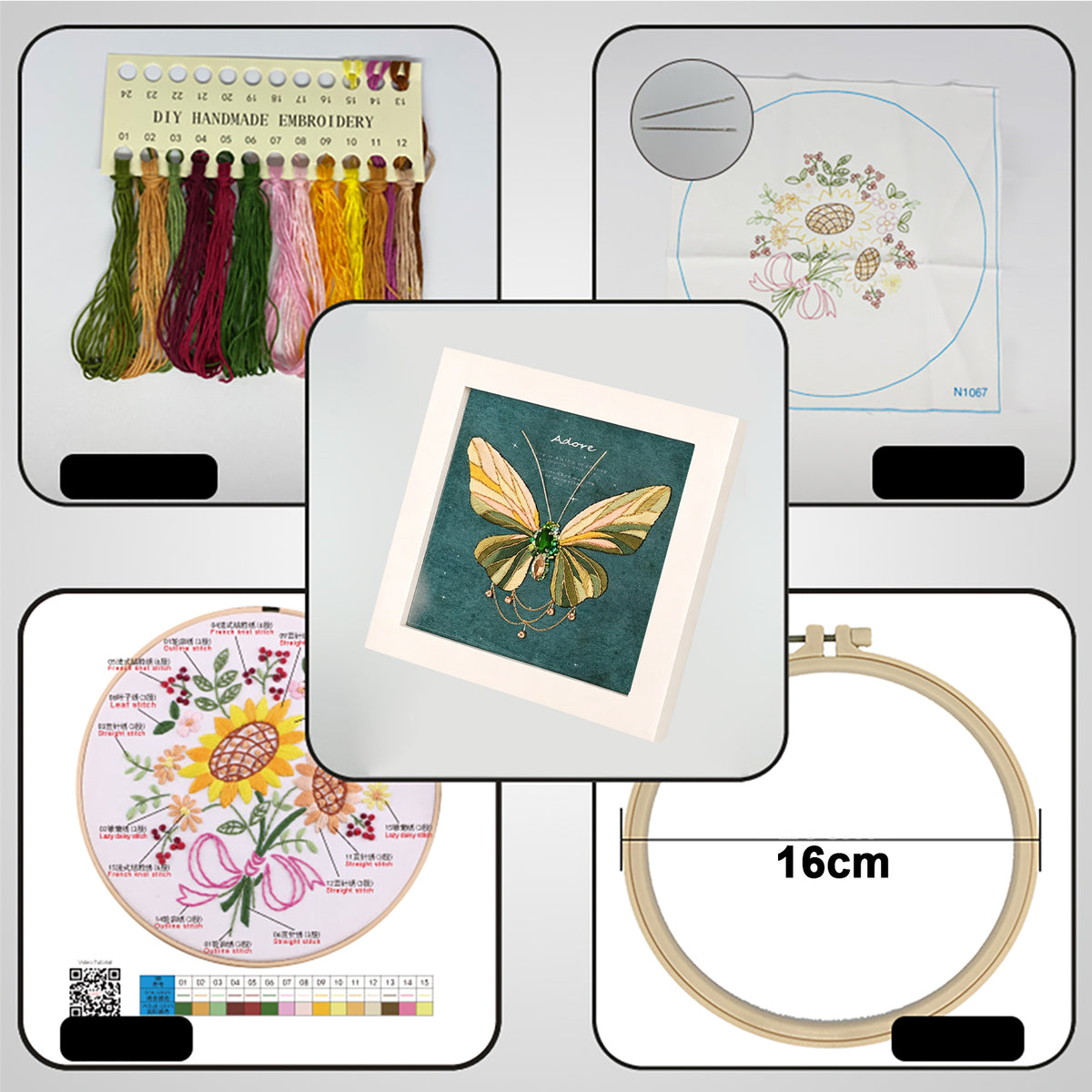 Beginners Needlepoint Kits with Tools Complete DIY Wall Decor Set Multi Purpose Handmade Creative Project for DIY Gift&Group Activity (Green Papillon White Frame)