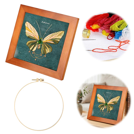 Beginners Needlepoint Kits with Tools Complete DIY Wall Decor Set Multi Purpose Handmade Creative Project for DIY Gift&Group Activity (Green Papillon Brown Frame)