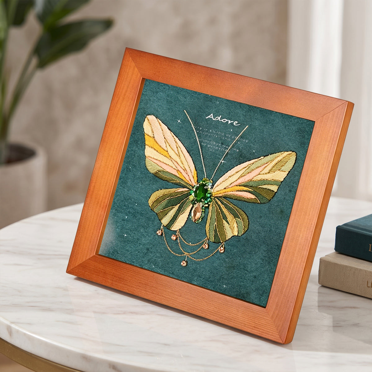 Beginners Needlepoint Kits with Tools Complete DIY Wall Decor Set Multi Purpose Handmade Creative Project for DIY Gift&Group Activity (Green Papillon Brown Frame)