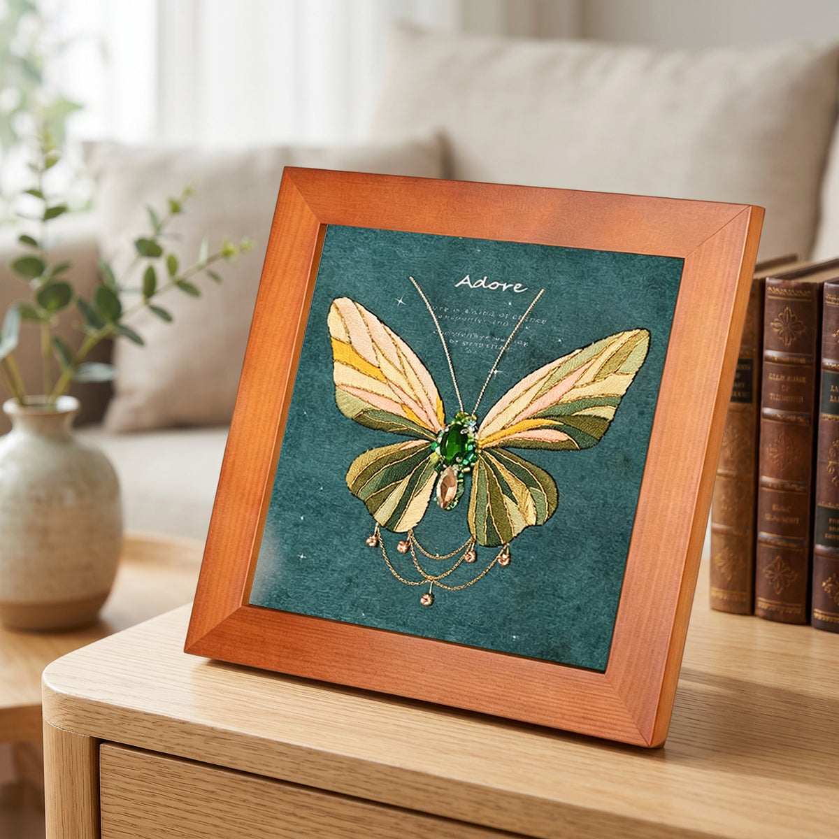 Beginners Needlepoint Kits with Tools Complete DIY Wall Decor Set Multi Purpose Handmade Creative Project for DIY Gift&Group Activity (Green Papillon Brown Frame)