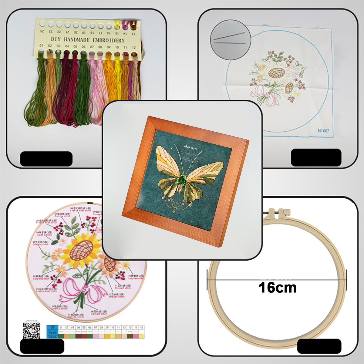 Beginners Needlepoint Kits with Tools Complete DIY Wall Decor Set Multi Purpose Handmade Creative Project for DIY Gift&Group Activity (Green Papillon Brown Frame)