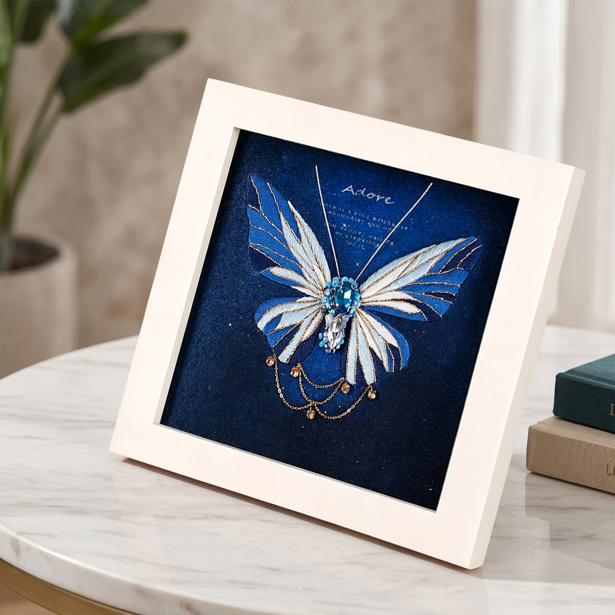 Beginners Needlepoint Kits with Tools Complete DIY Wall Decor Set Multi Purpose Handmade Creative Project for DIY Gift&Group Activity (Blue Papillon White Frame)