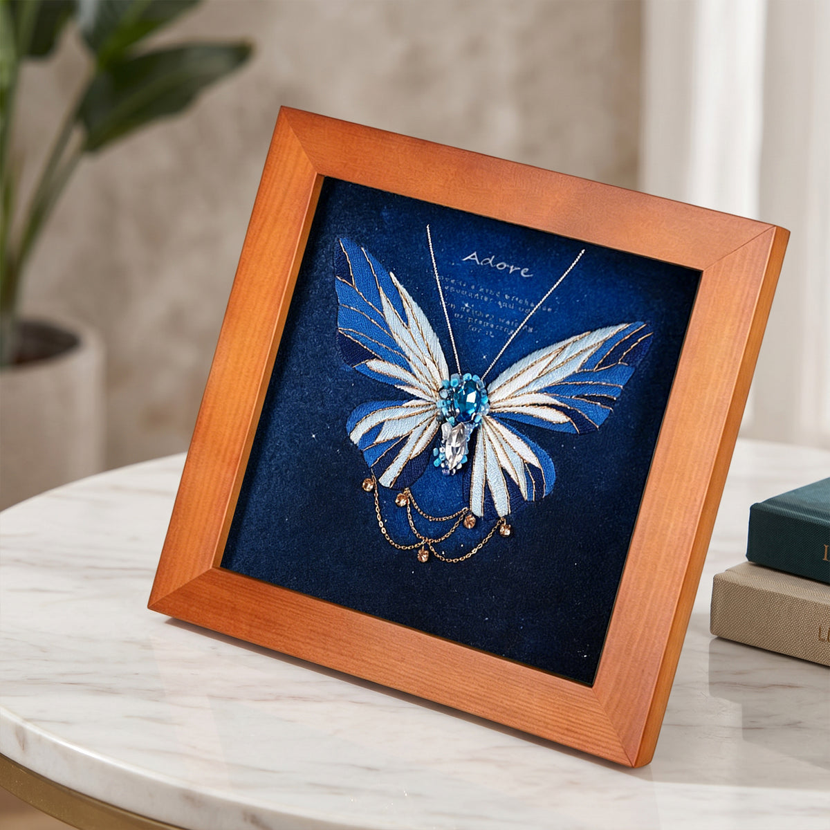 Beginners Needlepoint Kits with Tools Complete DIY Wall Decor Set Multi Purpose Handmade Creative Project for DIY Gift&Group Activity (Blue Papillon Brown Frame)
