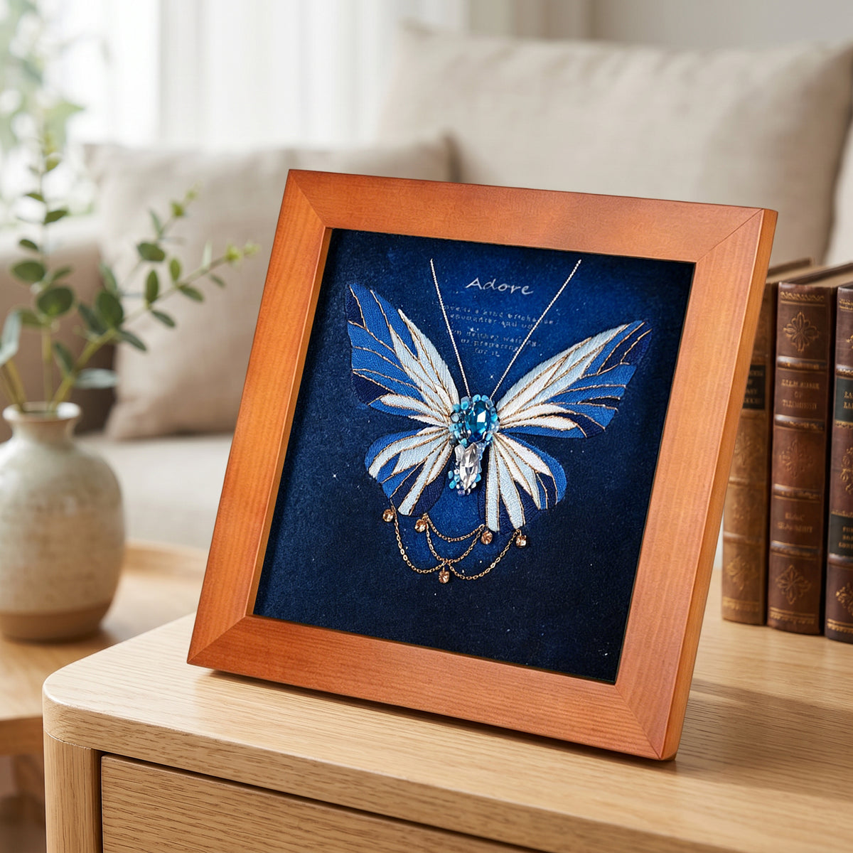 Beginners Needlepoint Kits with Tools Complete DIY Wall Decor Set Multi Purpose Handmade Creative Project for DIY Gift&Group Activity (Blue Papillon Brown Frame)