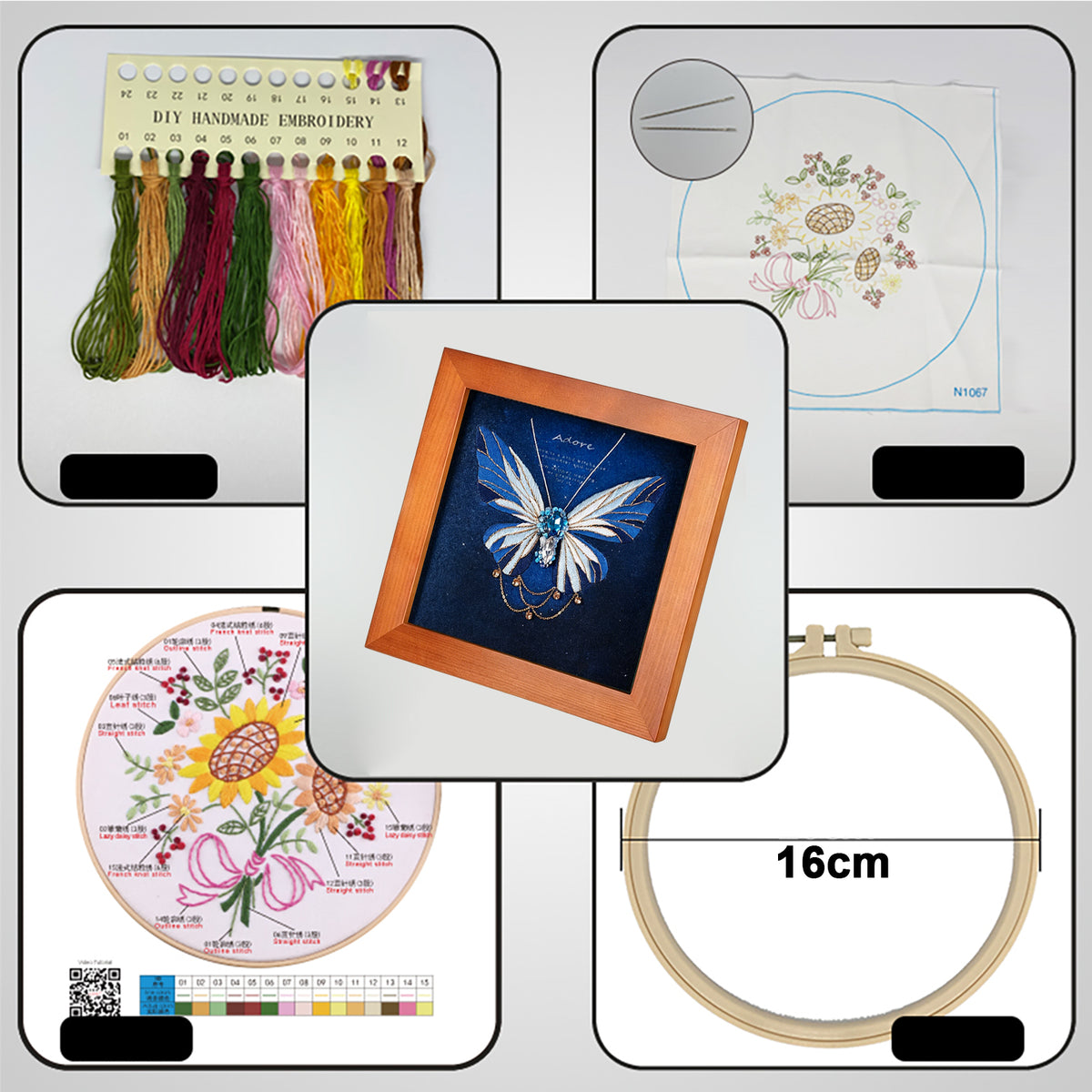Beginners Needlepoint Kits with Tools Complete DIY Wall Decor Set Multi Purpose Handmade Creative Project for DIY Gift&Group Activity (Blue Papillon Brown Frame)