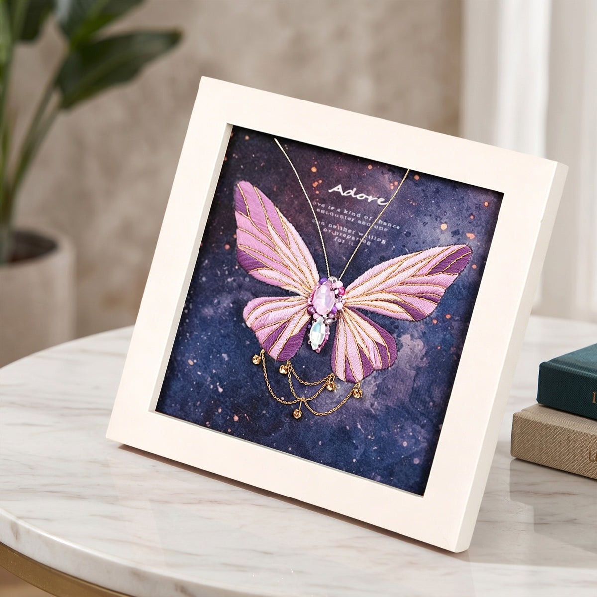 Beginners Needlepoint Kits with Tools Complete DIY Wall Decor Set Multi Purpose Handmade Creative Project for DIY Gift&Group Activity (Purple Papillon White Frame)
