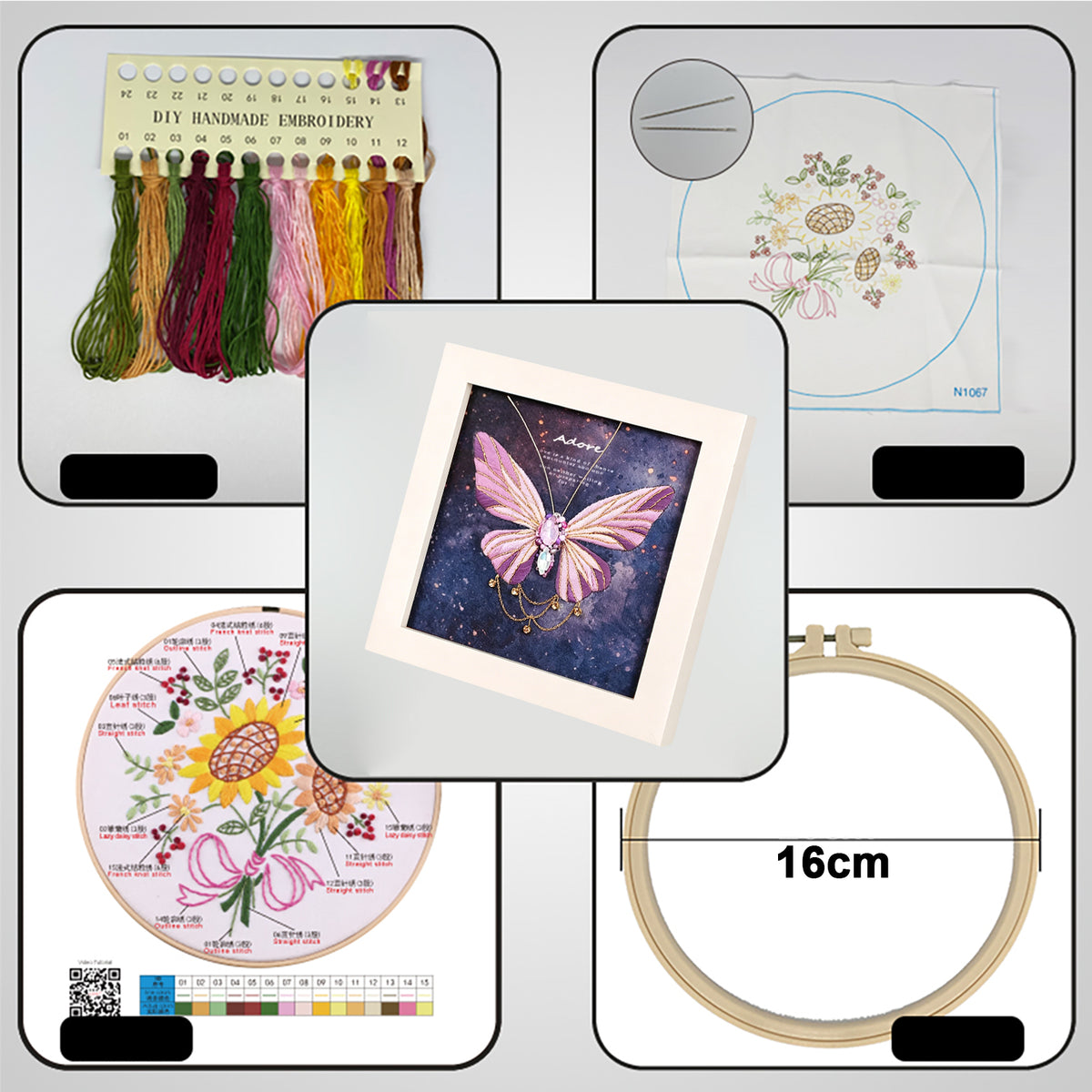 Beginners Needlepoint Kits with Tools Complete DIY Wall Decor Set Multi Purpose Handmade Creative Project for DIY Gift&Group Activity (Purple Papillon White Frame)