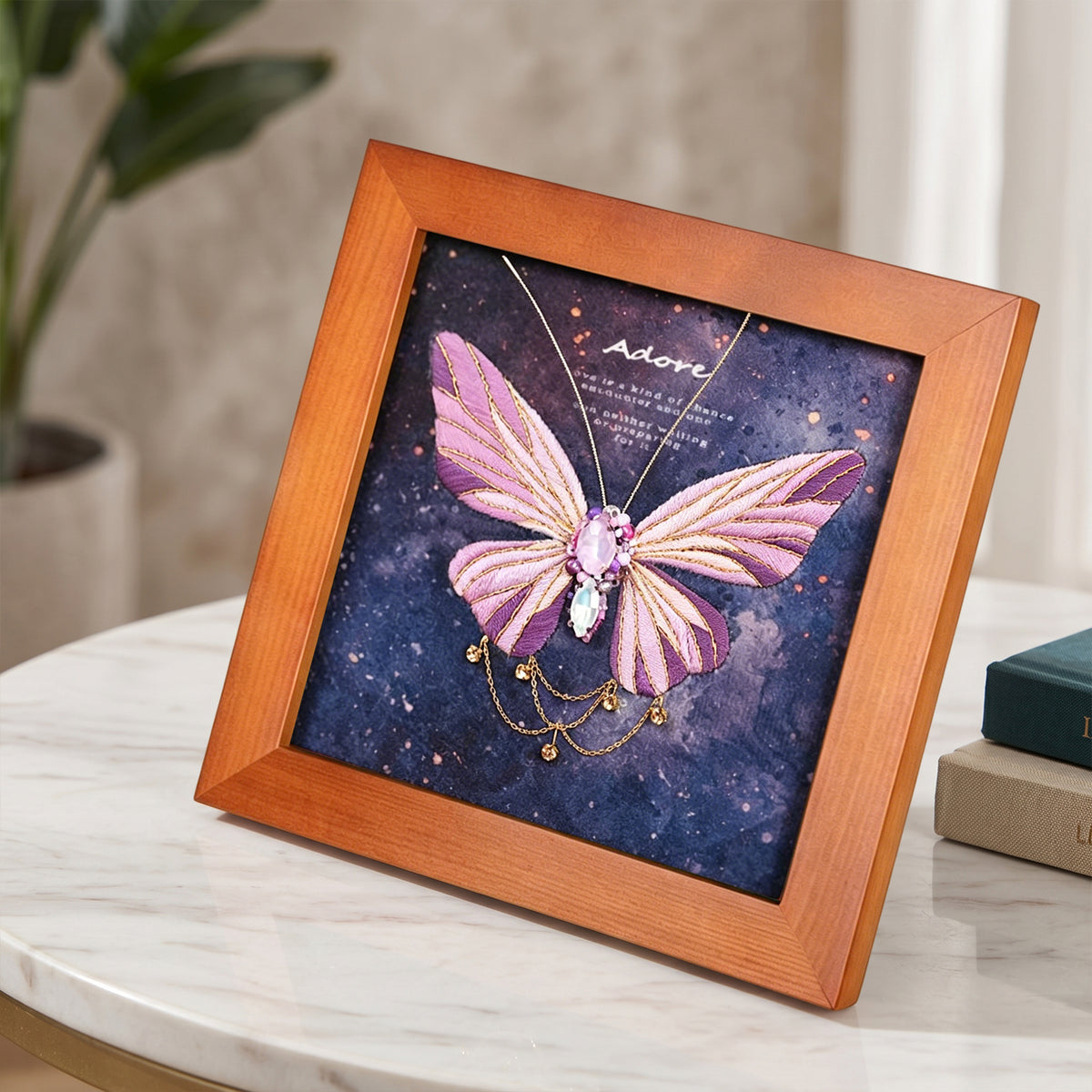 Beginners Needlepoint Kits with Tools Complete DIY Wall Decor Set Multi Purpose Handmade Creative Project for DIY Gift&Group Activity (Purple Papillon Brown Frame)