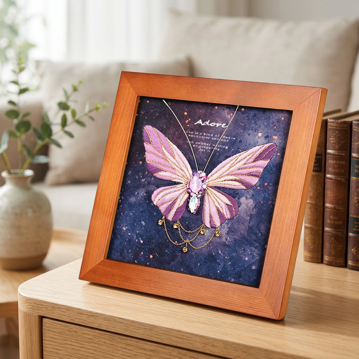 Beginners Needlepoint Kits with Tools Complete DIY Wall Decor Set Multi Purpose Handmade Creative Project for DIY Gift&Group Activity (Purple Papillon Brown Frame)