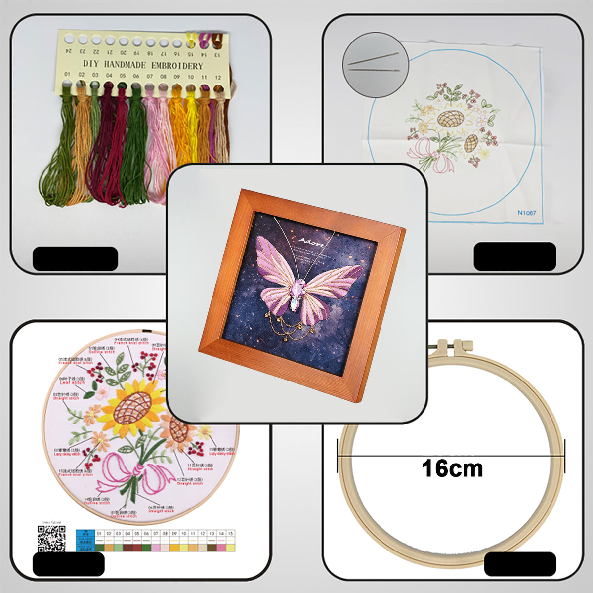 Beginners Needlepoint Kits with Tools Complete DIY Wall Decor Set Multi Purpose Handmade Creative Project for DIY Gift&Group Activity (Purple Papillon Brown Frame)