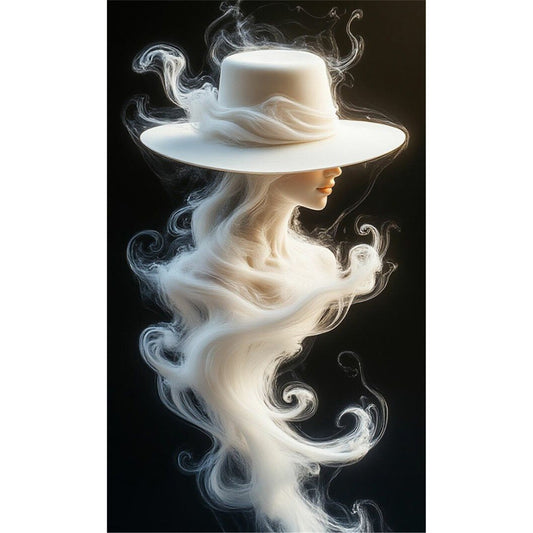 Misty Lady In White Hat - Full 11CT Stamped Cross Stitch 30x50CM - Huacan