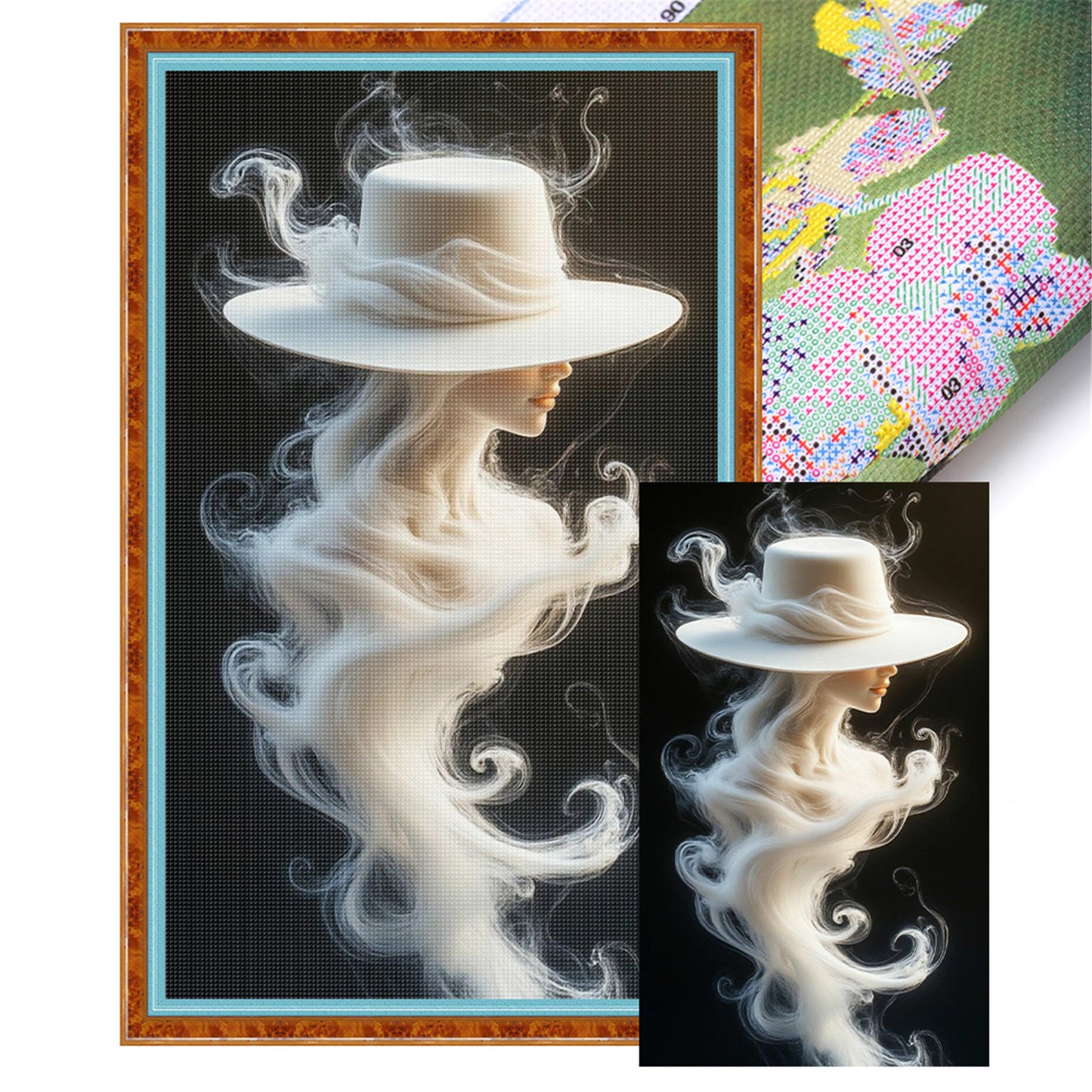 Misty Lady In White Hat - Full 11CT Stamped Cross Stitch 30x50CM - Huacan