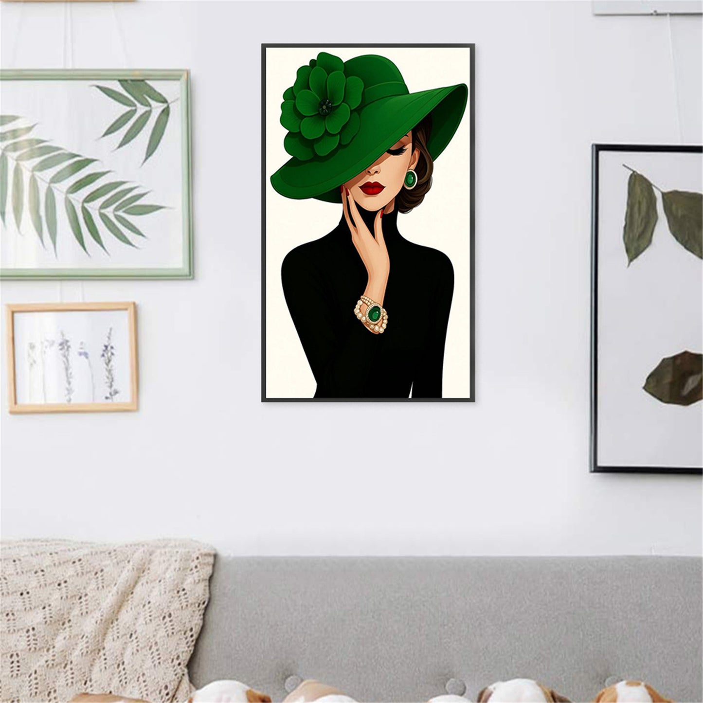 Green Hat Elegant Lady - Full 11CT Stamped Cross Stitch 30x50CM - Huacan
