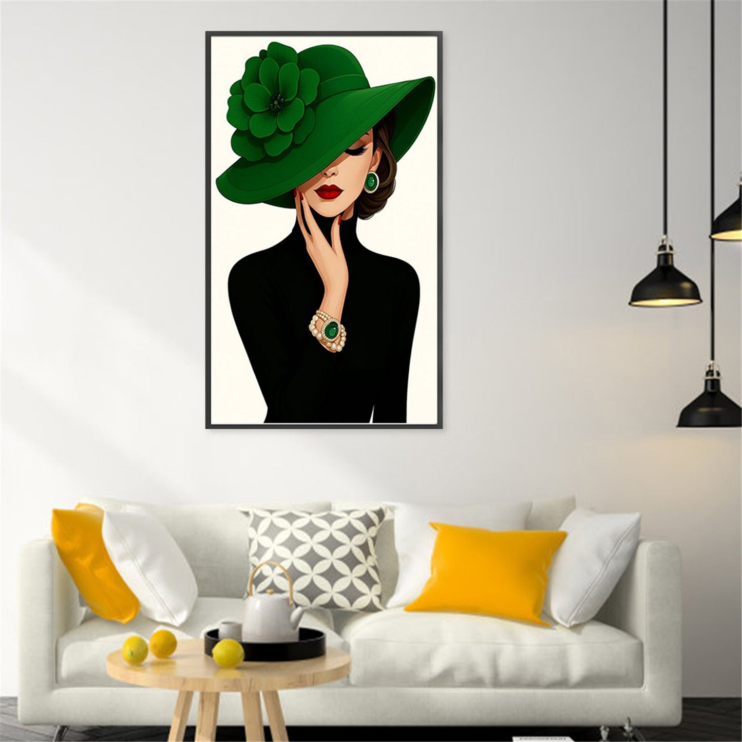 Green Hat Elegant Lady - Full 11CT Stamped Cross Stitch 30x50CM - Huacan