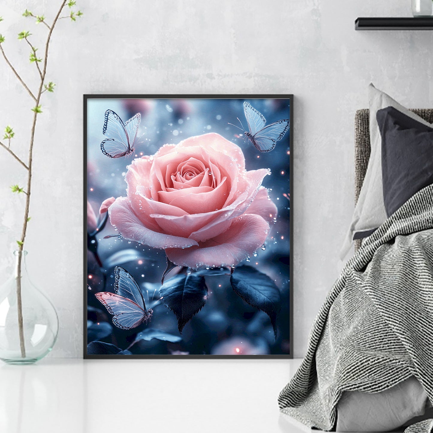 Pink Rose Butterflies - Full 11CT Stamped Cross Stitch 40x50CM - Huacan