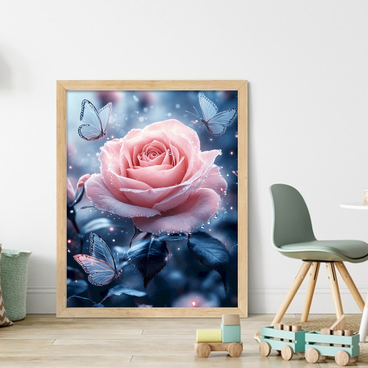 Pink Rose Butterflies - Full 11CT Stamped Cross Stitch 40x50CM - Huacan