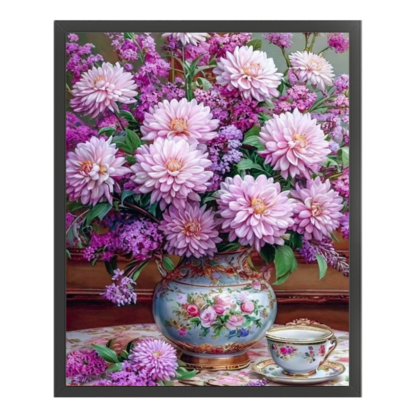 Purple Dahlia Vase - Full 11CT Stamped Cross Stitch 40x50CM - Huacan