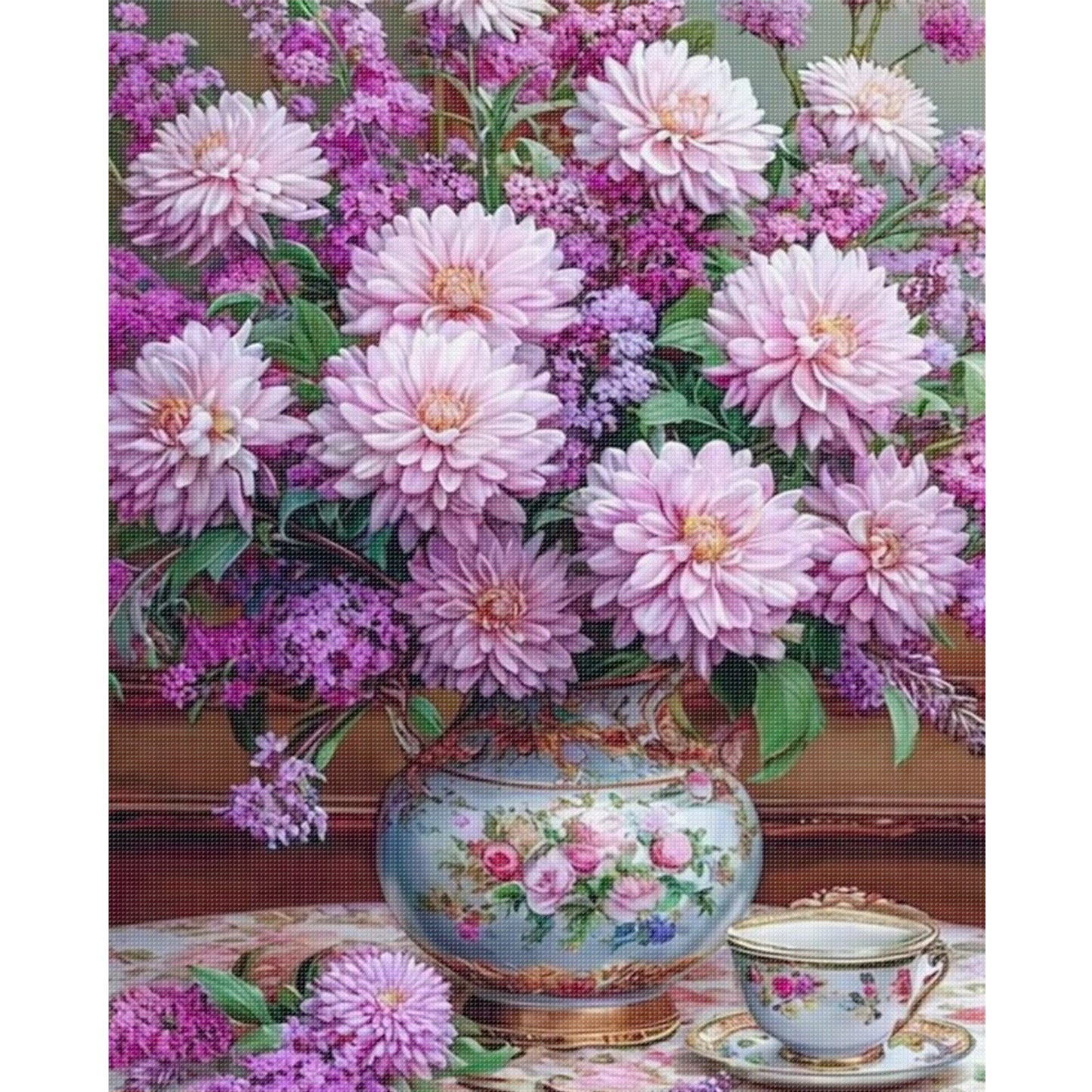Purple Dahlia Vase - Full 11CT Stamped Cross Stitch 40x50CM - Huacan