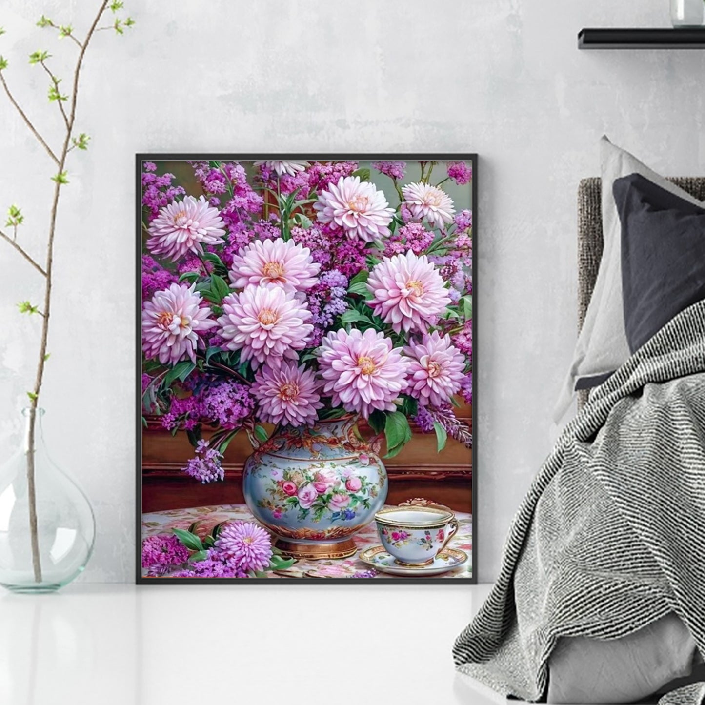 Purple Dahlia Vase - Full 11CT Stamped Cross Stitch 40x50CM - Huacan