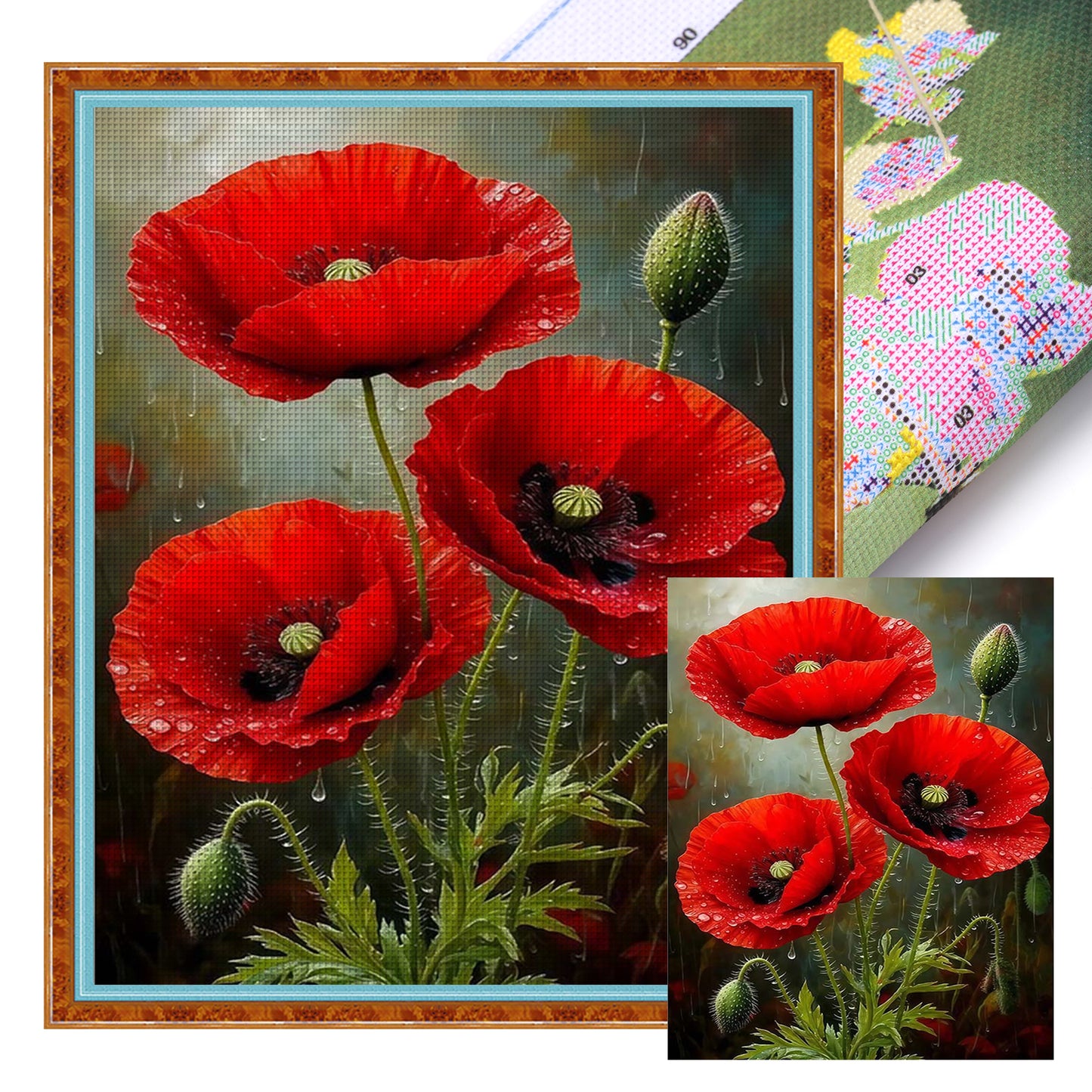 Red Poppy Tri - Full 11CT Stamped Cross Stitch 40x50CM - Huacan