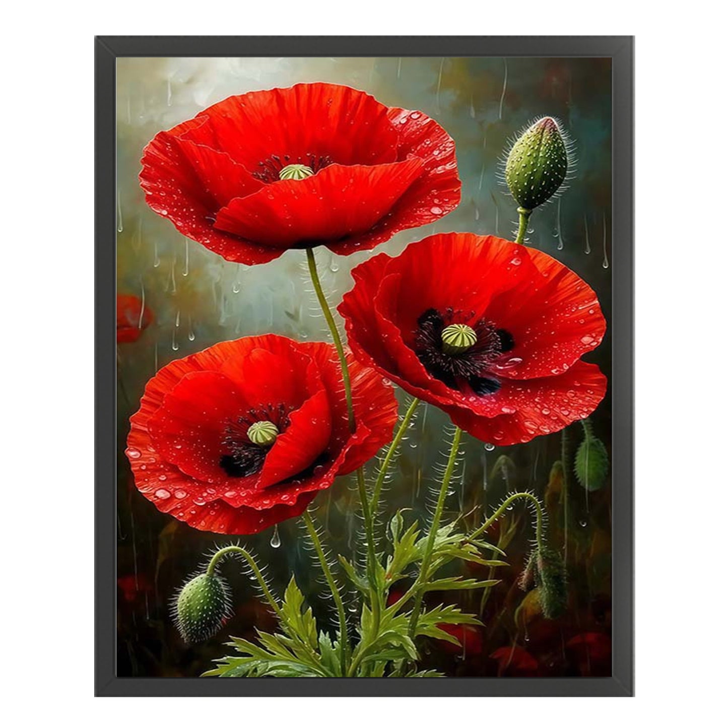 Red Poppy Tri - Full 11CT Stamped Cross Stitch 40x50CM - Huacan