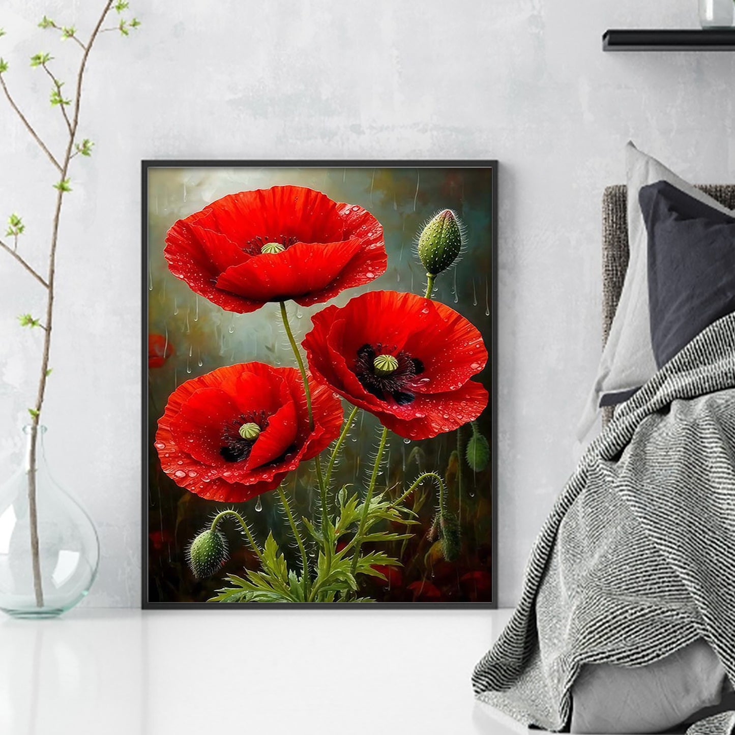 Red Poppy Tri - Full 11CT Stamped Cross Stitch 40x50CM - Huacan