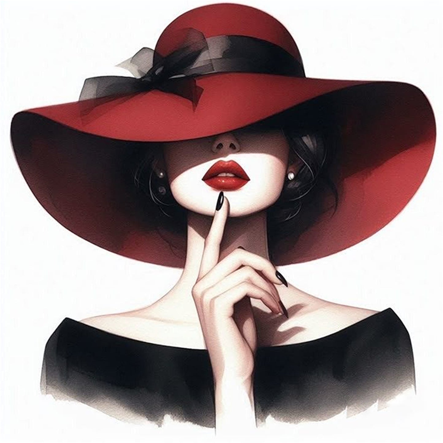 Red Hat Lady - Full 11CT Stamped Cross Stitch 40x40CM - Huacan