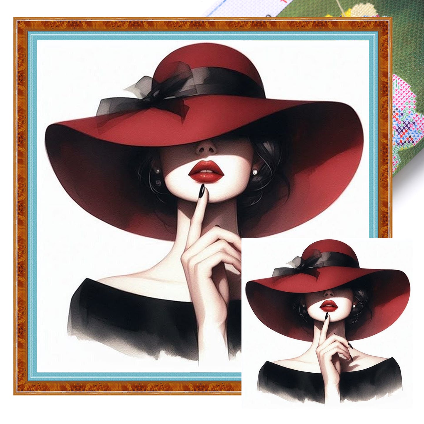 Red Hat Lady - Full 11CT Stamped Cross Stitch 40x40CM - Huacan