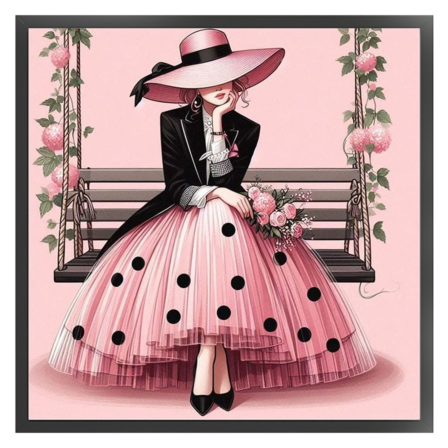 Pink Polka Dot Lady - Full 11CT Stamped Cross Stitch 40x40CM - Huacan