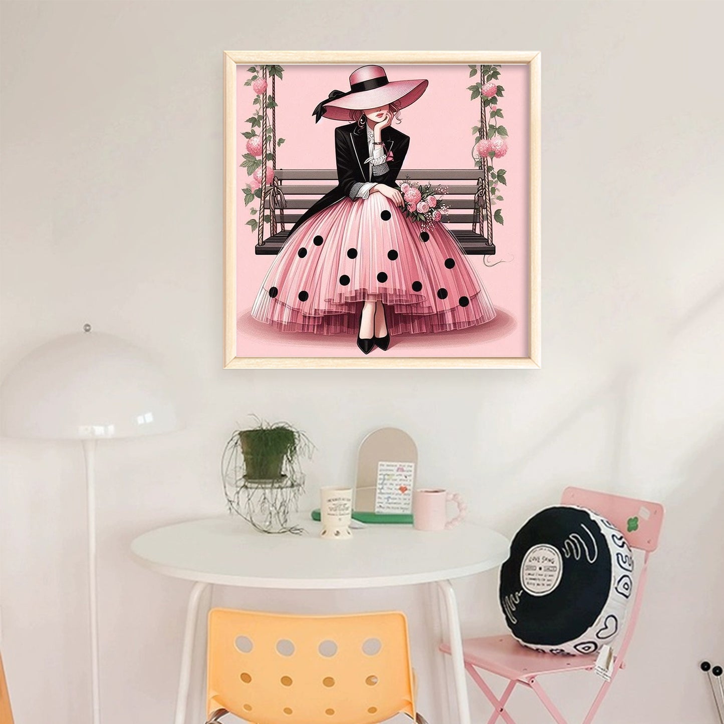 Pink Polka Dot Lady - Full 11CT Stamped Cross Stitch 40x40CM - Huacan