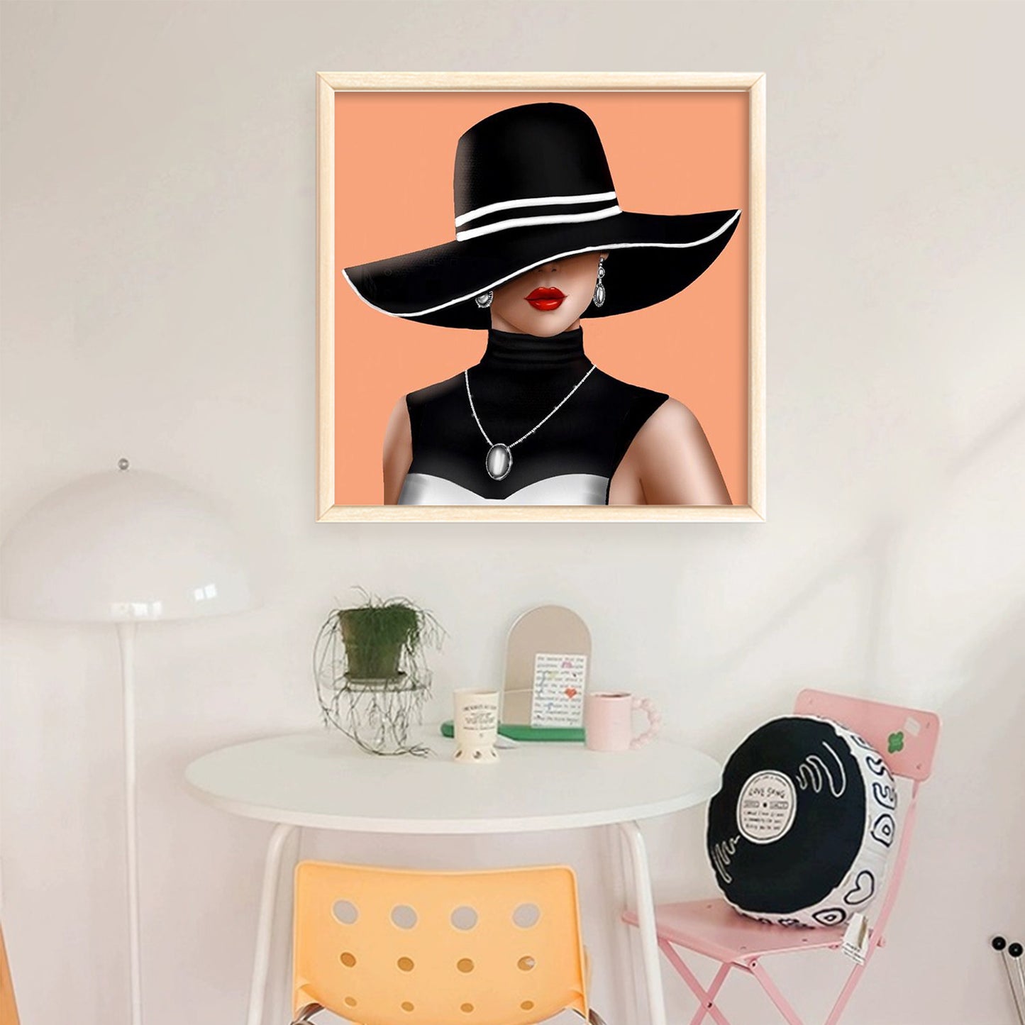 Black Striped Hat Lady - Full 11CT Stamped Cross Stitch 40x40CM - Huacan